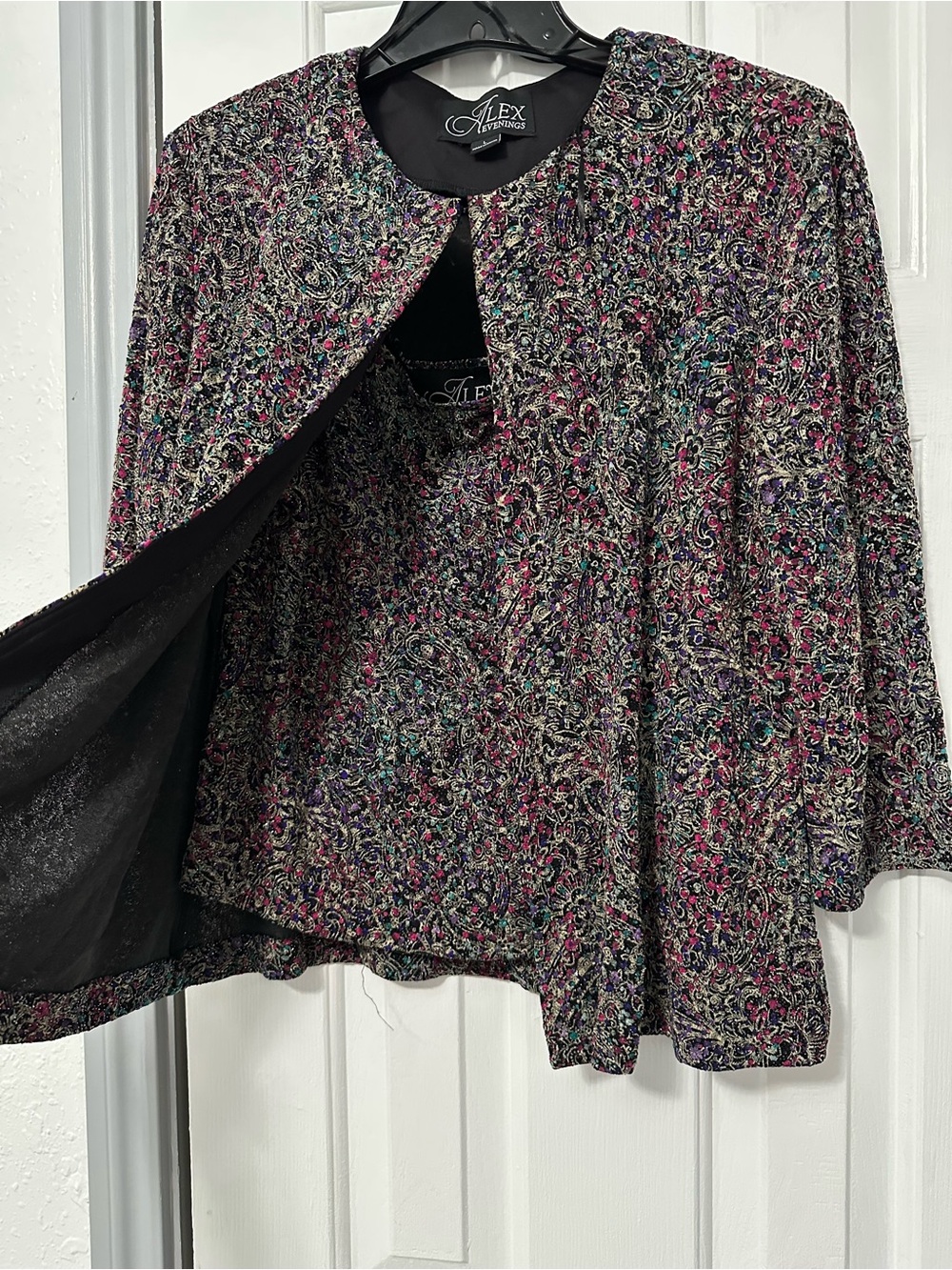 Alex Evenings Black Multicolor Paisley Open-Front 2 piece Large